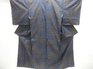 未使用品　幾何学に花模様織出し本場泥大島紬着物